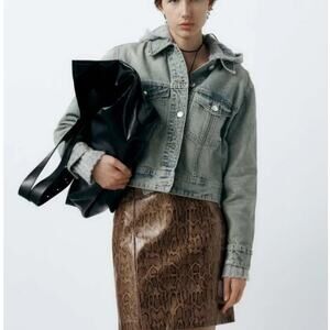 NWT Zara Python Pencil Skirt XS Brown Faux Leather Straight Snakeskin